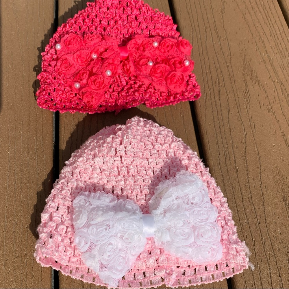 5 for $25 SET OF 2 STRETCH KNIT INFANT TODDLER HATS WITH BOWS